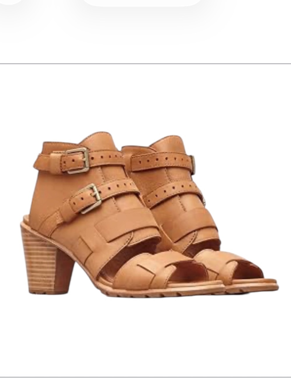 Sorel Cognac Strappy Block Heel Women's Nadia Buckle II Open Toe Wedge Sandal